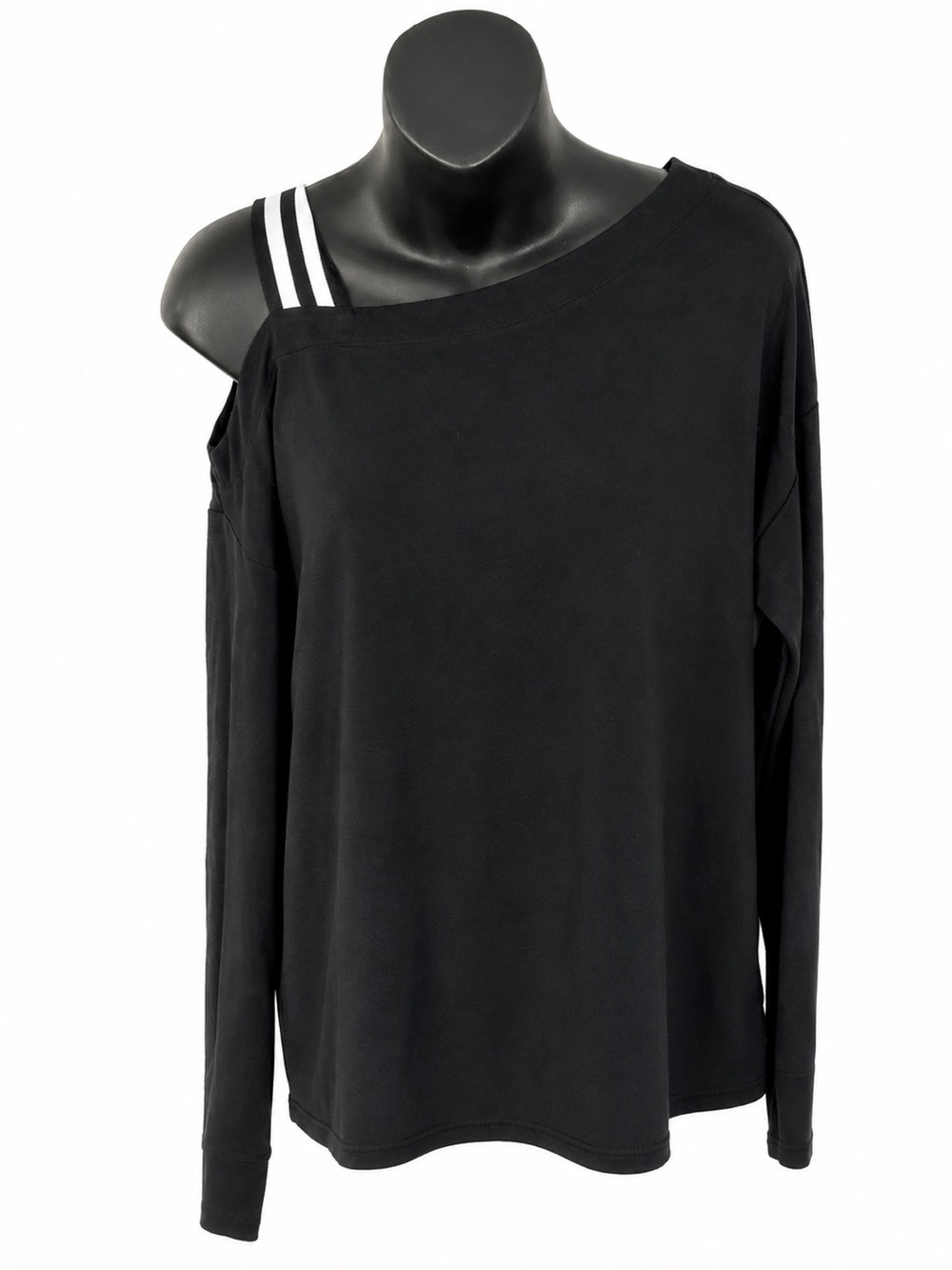 CAbi Women’s Black Off Shoulder Long Sleeve Top Size S Style 4047 Striped Strap